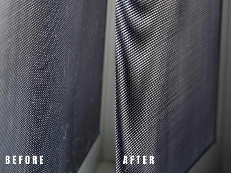 Before And After Of Using The 2-In-1 Dusting Tool Of The Corvan Cordless Vacuum Cleaner And Cordless Mop K18 For A Window Screen