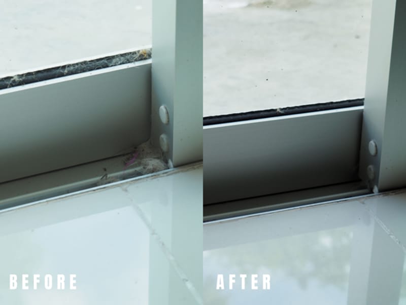 Before And After Of Using The Crevice Tool Of The Corvan Cordless Vacuum Cleaner And Cordless Mop K18 For Windows