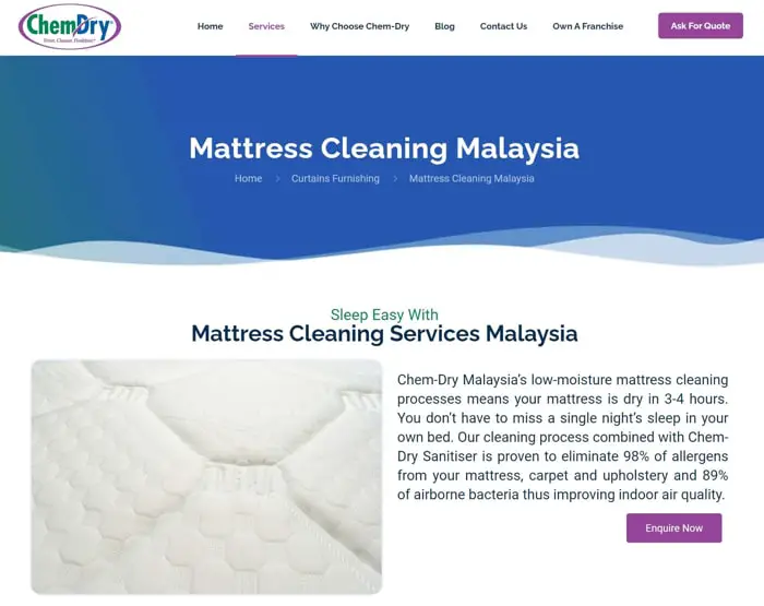 Chem-Dry Mattress Cleaning Service In Malaysia