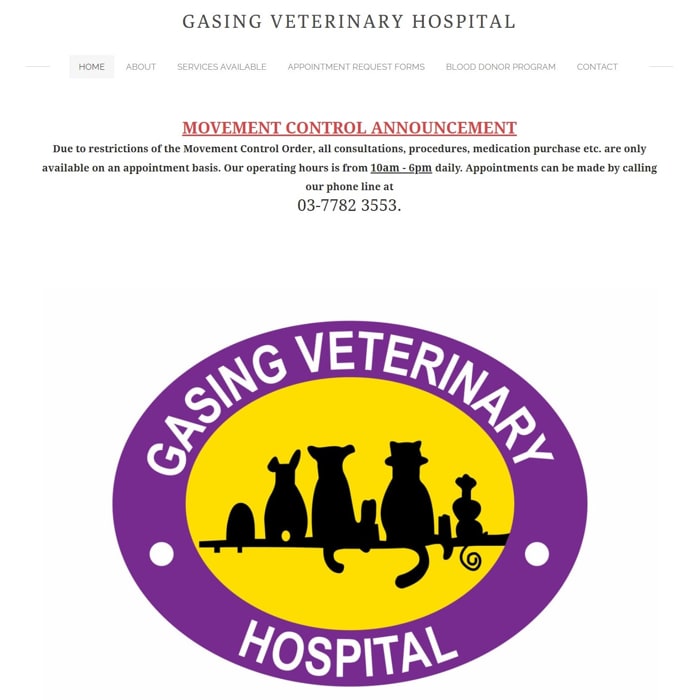 Gasing Veterinary Hospital Website