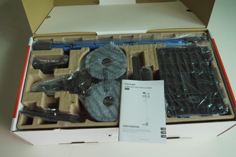 Inner Packing Of The Corvan Cordless Vacuum Cleaner And Cordless Mop K18