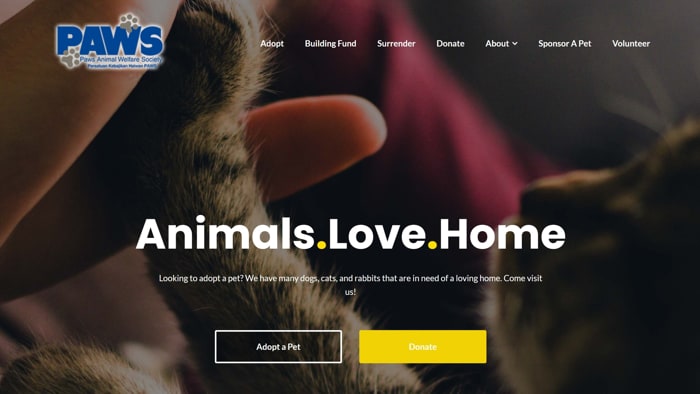 PAWS Animal Welfare Society Website