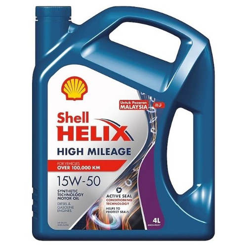 Minyak Motor Enjin Semi Sintetik Shell Helix High Mileage 15W-50