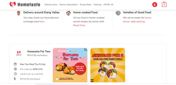 Website Of HomeTaste - A Food Delivery Service In Klang Valley